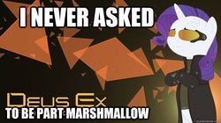 Size: 625x351 | Tagged: safe, rarity, g4, deus ex, deus ex: human revolution, i never asked for this, meme, text