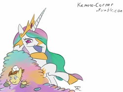 Size: 700x525 | Tagged: safe, artist:grissaecrim, donut joe, princess celestia, g4, donut, donutlestia, ship:joelestia