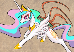 Size: 1024x724 | Tagged: safe, artist:xul410170, princess celestia, pony, g4, crossover, female, okami, solo, style emulation