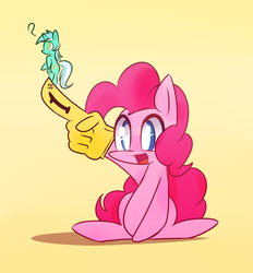 Size: 1300x1400 | Tagged: safe, artist:kty159, lyra heartstrings, pinkie pie, g4, #1, foam finger, micro, question mark