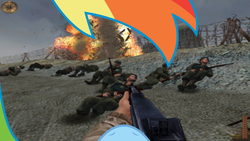 Size: 1000x563 | Tagged: safe, rainbow dash, g4, allies, d-day, medal of honor, meme, omaha beach, operation overlord, pov, united states, world war ii