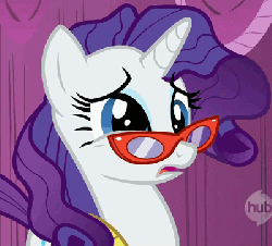 Size: 400x363 | Tagged: safe, screencap, rarity, pony, g4, season 1, suited for success, animated, art of the dress, eye twitch, female, glasses, reaction image, solo, stressed, twitch