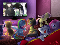 Size: 2000x1500 | Tagged: safe, applejack, fluttershy, pinkie pie, rainbow dash, rarity, twilight sparkle, oc, oc:pauly sentry, g4, black lagoon, crying, exploitable meme, garcia, mane six, meme, roberta, roberta's blood trail, sad movie meme