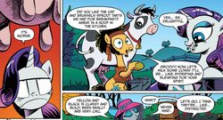 Size: 1069x579 | Tagged: safe, idw, official comic, flax seed, rarity, cow, pony, unicorn, g4, micro-series #3, my little pony micro-series, spoiler:comic, comic, female, male, mare, stallion, udder