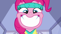 Size: 1280x720 | Tagged: safe, screencap, pinkie pie, earth pony, pony, a friend in deed, g4, season 2, faic, female, grin, looking at you, mare, pinkie pie is best facemaker, reaction image, solo, teeth