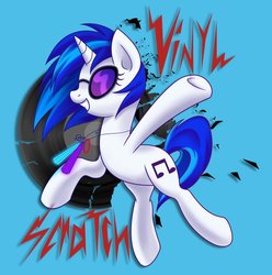 Size: 1024x1033 | Tagged: safe, artist:steffy-beff, dj pon-3, vinyl scratch, pony, g4, blue background, female, glowstick, simple background, solo