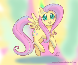 Size: 1500x1245 | Tagged: dead source, safe, artist:sage-of-winds, fluttershy, pegasus, pony, g4, abstract background, blushing, crossed hooves, female, looking up, mare, smiling, solo, spread wings, wings