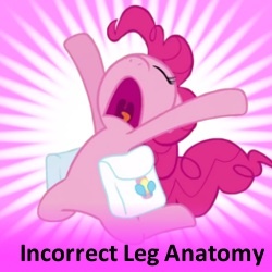 Size: 250x250 | Tagged: safe, pinkie pie, earth pony, pony, g4, bags, female, incorrect leg anatomy, meta, solo, spoilered image joke