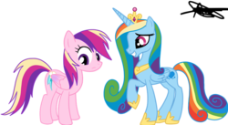 Size: 780x427 | Tagged: safe, artist:andreamelody, princess cadance, rainbow dash, alicorn, pegasus, pony, g4, alicornified, concave belly, duo, female, height difference, hilarious in hindsight, mare, palette swap, pegasus cadance, physique difference, race swap, rainbowcorn, recolor, role reversal, simple background, slender, thin, transparent background, vector