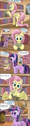 Size: 728x3019 | Tagged: safe, artist:otakuap, fluttershy, twilight sparkle, oc, oc:fluffy the bringer of darkness, alicorn, giant moth, moth, pegasus, pony, g4, applejack's hat, book, butt, comic, cowboy hat, female, fs doesn't know what she's getting into, golden oaks library, hat, library, mare, plot, this will end in tears, twilight sparkle (alicorn), watership down