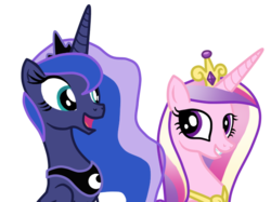 Size: 630x471 | Tagged: safe, artist:andreamelody, princess cadance, princess luna, g4, grin, open mouth, simple background, transparent background, vector