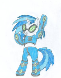 Size: 795x1005 | Tagged: safe, artist:aj0joe, dj pon-3, vinyl scratch, g4, armor, ben 10, ben 10 ultimate alien, traditional art, ultimate echo echo