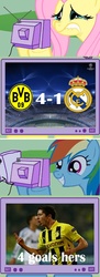 Size: 560x1544 | Tagged: safe, fluttershy, rainbow dash, g4, borussia dortmund, exploitable meme, fluttercry, football, real madrid, robert lewandowski, sports, tv meme, uefa champions league