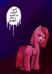 Size: 748x1068 | Tagged: safe, artist:cybermananon, pinkie pie, earth pony, pony, g4, dialogue, female, go away, looking at you, pinkamena diane pie, solo, speech bubble, talking, talking to viewer