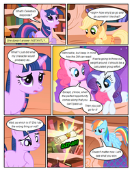 Size: 612x792 | Tagged: safe, artist:newbiespud, edit, edited screencap, screencap, applejack, pinkie pie, rainbow dash, rarity, twilight sparkle, earth pony, pegasus, pony, unicorn, comic:friendship is dragons, friendship is magic, g4, book, comic, looking down, looking up, onomatopoeia, screencap comic, scroll, unicorn twilight