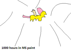 Size: 370x264 | Tagged: safe, fluttershy, g4, 1000 hours in ms paint, irony, meme, meta, ms paint, spoiler tag, spoilered image joke, text