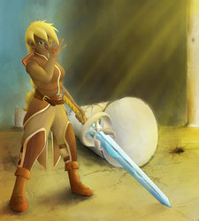 Size: 848x942 | Tagged: safe, artist:manearion, applejack, human, g4, dark skin, humanized, sword, warrior