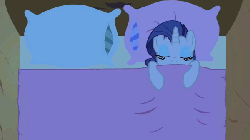 Size: 600x338 | Tagged: safe, screencap, rarity, friendship is witchcraft, g4, look before you sleep, season 1, animated, bed, female, golden oaks library, solo, twitch