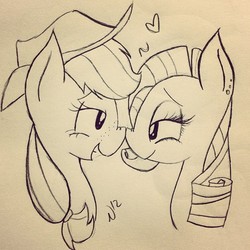 Size: 612x612 | Tagged: artist needed, safe, applejack, rarity, g4, boop, heart, ship:rarijack, shipping