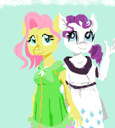 Size: 450x499 | Tagged: artist needed, safe, fluttershy, rarity, anthro, g4, female, lesbian, ship:flarity, shipping