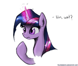 Size: 1856x1572 | Tagged: safe, artist:vulpessentia, twilight sparkle, pony, g4, bust, female, glowing horn, horn, portrait, solo, wat