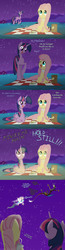 Size: 1132x4365 | Tagged: safe, artist:grievousfan, discord, fluttershy, princess celestia, twilight sparkle, alicorn, draconequus, pegasus, pony, g4, celestia is not amused, chase, comic, discord being discord, female, fight, fireworks, flying, food, funny, male, mare, night, picnic blanket, prone, sandwich, slice of life, taunting, this will end in pain, this will end in petrification, twilight sparkle (alicorn), varying degrees of amusement, yelling