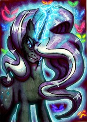 Size: 832x1163 | Tagged: safe, artist:ponetron, nightmare rarity, g4, spoiler:comic, aura, crying, duality, glowing, glowing eyes