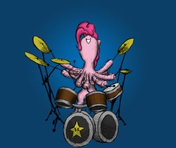 Size: 1280x1080 | Tagged: safe, artist:sny8, pinkie pie, monster pony, octopony, octopus, original species, g4, drum kit, drums, music, musical instrument, octoponk