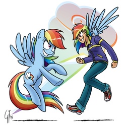 Size: 1000x1000 | Tagged: safe, artist:glancojusticar, rainbow dash, human, g4, human ponidox, humanized, winged humanization