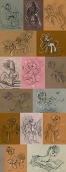 Size: 1277x3305 | Tagged: safe, artist:maytee, babs seed, fluttershy, pinkie pie, rainbow dash, twilight sparkle, oc, alicorn, bird, pony, g4, bipedal, book, cake, clothes, female, glasses, magic, mare, microphone, singing, sketch dump, tree, twilight sparkle (alicorn)