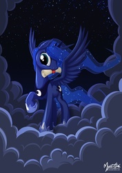 Size: 996x1404 | Tagged: safe, artist:mysticalpha, princess luna, g4, cloud, cloudy, female, mouth hold, scroll, solo