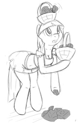 Size: 650x1005 | Tagged: safe, artist:tg-0, limestone pie, earth pony, anthro, semi-anthro, g4, arm hooves, basket, rock, solo