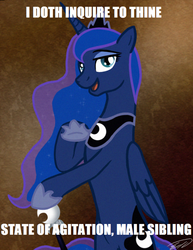 Size: 680x881 | Tagged: safe, artist:doekitty, edit, princess luna, alicorn, pony, g4, image macro, joseph ducreux, luna ducreux, meme, solo, u mad, ye olde butcherede englishe, ye olde english