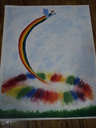 Size: 774x1032 | Tagged: safe, artist:maplesunrise, rainbow dash, g4, awesome, photo, sonic rainboom, traditional art