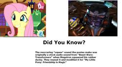 Size: 1561x861 | Tagged: safe, edit, screencap, fluttershy, g4, stare master, beast megatron, beast wars, did you know, megatron, rubber duck, squee, text, transformers, trivia