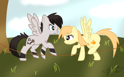 Size: 900x563 | Tagged: safe, artist:maplesunrise, oc, oc only, pegasus, pony, female, jump rope, mare