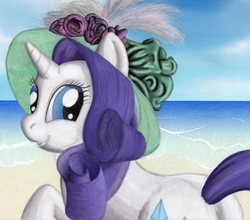 Size: 1470x1296 | Tagged: safe, artist:rydelfox, rarity, g4, beach, hat