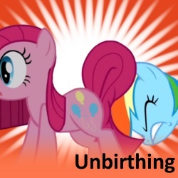 Size: 250x250 | Tagged: safe, pinkie pie, rainbow dash, g4, fetish, meta, pinkamena diane pie, spoilered image joke, unbirthing, vore