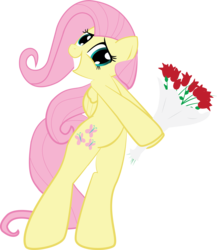 Size: 2580x2968 | Tagged: safe, artist:hoodie-stalker, fluttershy, pegasus, pony, g4, bipedal, female, flower, simple background, solo, teeth, transparent background, vector