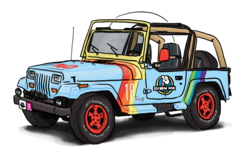 Size: 1000x628 | Tagged: safe, artist:king-kakapo, rainbow dash, g4, car, customized toy, jeep, jeep wrangler, jurassic park, no pony, parody, simple background, transparent background