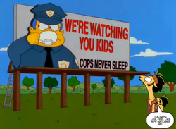 Size: 500x365 | Tagged: safe, idw, flax seed, g4, chief wiggum, crossover, flax seed looks at stuff, male, parody, the simpsons