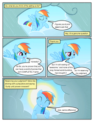 Size: 612x792 | Tagged: safe, artist:newbiespud, edit, edited screencap, screencap, rainbow dash, pegasus, pony, comic:friendship is dragons, g4, cloud, comic, eyes closed, female, looking down, mare, on a cloud, screencap comic, smiling, sun