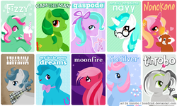 Size: 1200x720 | Tagged: safe, artist:tinrobo, baby half note, baby lucky, fizzy, lickety-split, oc, g1, ponycon, vector