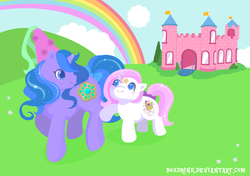 Size: 800x564 | Tagged: safe, artist:tinrobo, baby princess sparkle, princess sparkle, g1, dream castle, rainbow, vector