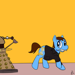 Size: 3600x3600 | Tagged: safe, artist:s8an, doctor whooves, time turner, g4, coward, dalek, doctor who, ninth doctor, peacoat, sonic screwdriver
