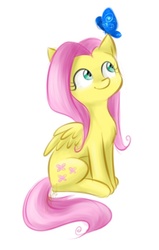 Size: 444x700 | Tagged: safe, artist:solweig, fluttershy, butterfly, g4, cute, female, solo