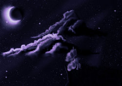 Size: 1024x724 | Tagged: safe, artist:victoriaisabeau, princess luna, g4, cliff, cloud, female, night, solo, stars