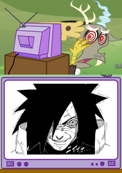 Size: 564x800 | Tagged: safe, discord, g4, exploitable meme, naruto, rapeface, tv meme, uchiha madara