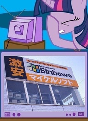 Size: 562x771 | Tagged: safe, twilight sparkle, g4, binbows, bootleg, exploitable meme, facehoof, japan, japanese, meme, michaelsoft, microsoft, microsoft windows, seems legit, tv meme