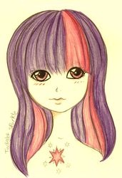 Size: 1682x2465 | Tagged: safe, artist:amll, twilight sparkle, human, g4, female, humanized, portrait, solo, traditional art